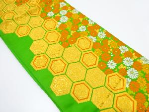 アンティーク　亀甲繋ぎに花模様織り出し袋帯（着用可）